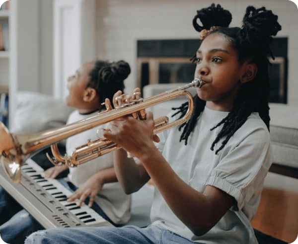 Student playing a trumpet